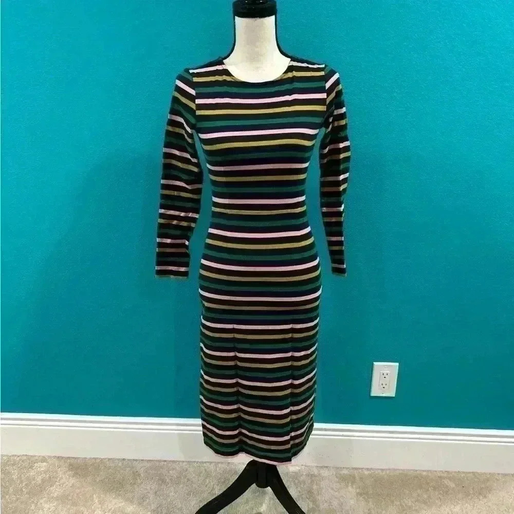 J crew striped colorful fitted midi dress in size 00